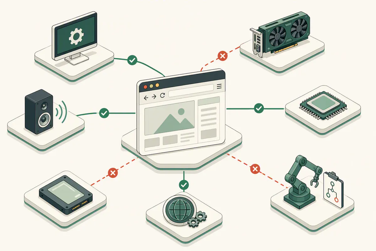 A consistency graph linking browser, operating system, graphics, audio, CPU, storage, and automation observations.